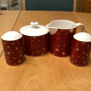Galaxy by Sakura fine porcelain sugar bowl, creamer, and salt & pepper shakers